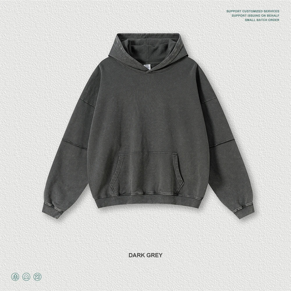 ZODF Vintage 2025 Autumn 370gsm Fake 2-Piece Hoodies For Man Unisex Washed Fire Snowflake Hooded Pullovers Terry Coats HY1108