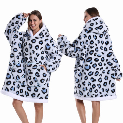 Oversized Hoodie Blanket for Adults Leopard Red Blue Black Fluffy TV Blanket Warm Thick Man Woman Winter Halloween Christmas Pjs