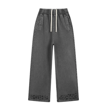 ZODF 2025 Autumn Men Washed Cotton Terry Pants 380gsm Distressed Oversized Straight Sport Trousers Streetwear HY1075