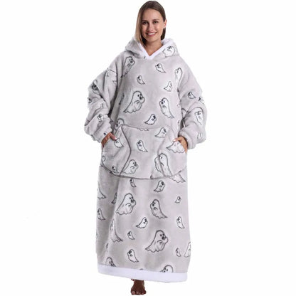 Halloween Oversized Blanket Hoodie for Adults Extra Long Plush Thick Wearable Blanket with Sleeves Women Men Winter Home Clothes