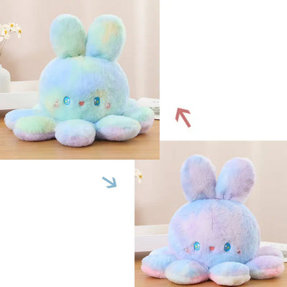 Kawaii Plush Flip Rainbow Cosplay Bunny Octopus Plush Toy Double Side Reversable Rabbit Plushie Peluche Doll  Cuddly Doll