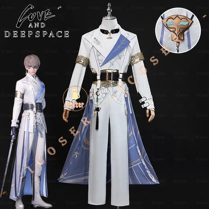 Love and Deepspace Xavier Lumiere Cosplay Costume Wig Shimmering Moonlight Uniform Earrings Halloween Party Women Men Carnival