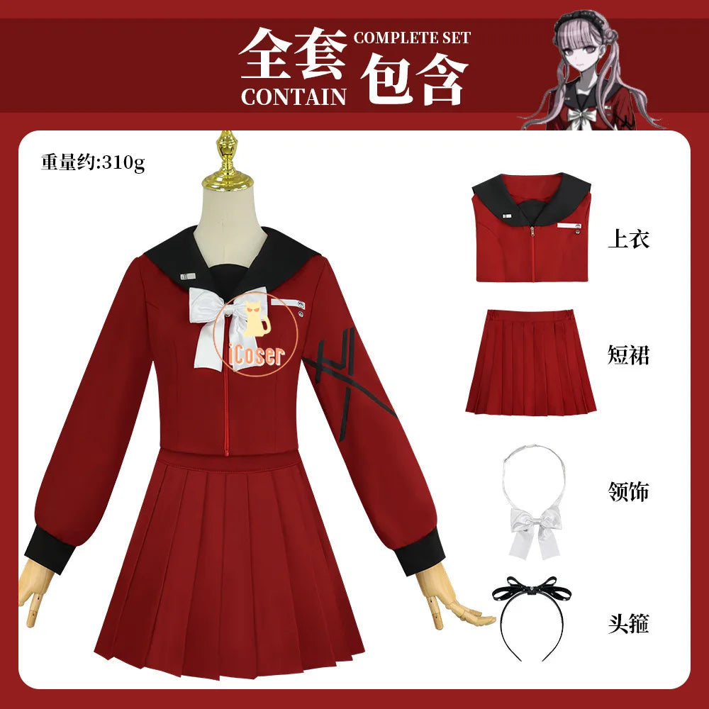 iCoser The Hundred Line Kako Tsukumo Cosplay Costume Red Sailor Suit Skirt Hairband Last Defense Academy Halloween Women Girls