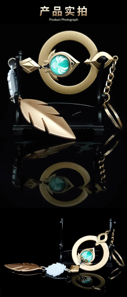 Genshin Impact Scaramouche Wanderer Vision Pendant Key Chain Cosplay Luminous Metal Glass Backpack Pendant  Anemo Prop Accessory