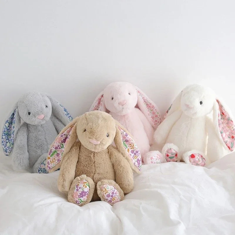 30cm Cartoon Floral Rabbit Plush Toy Pink White Bonnie Rabbit Stuffed Animal Doll Children's Room Decor Birthday Gift For Girl