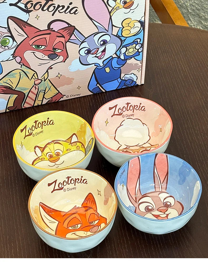 New Zootopia Disney Judith Nick 4 Cute Cartoon Ceramic Rice Bowl Home Festival Gift High Beauty Tableware
