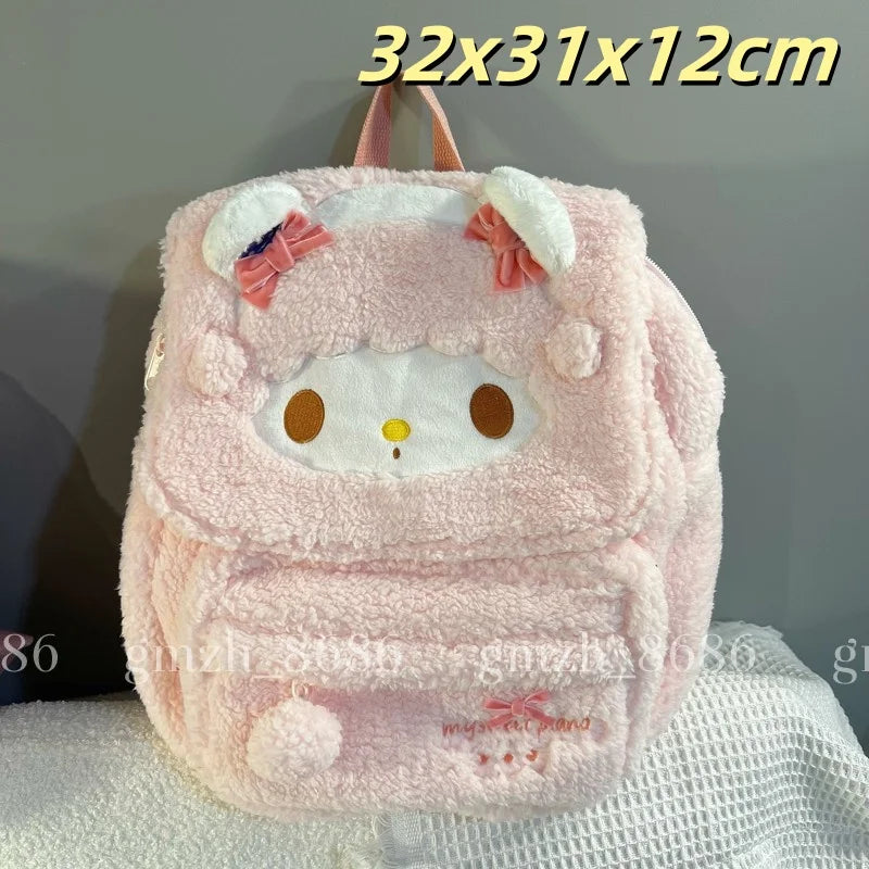 Sanrio Cartoon Backpack For Girl Women My Melody Sweet Piano Lovely Schoolbag Japanese Style Casual Large Capacity Plush Bag