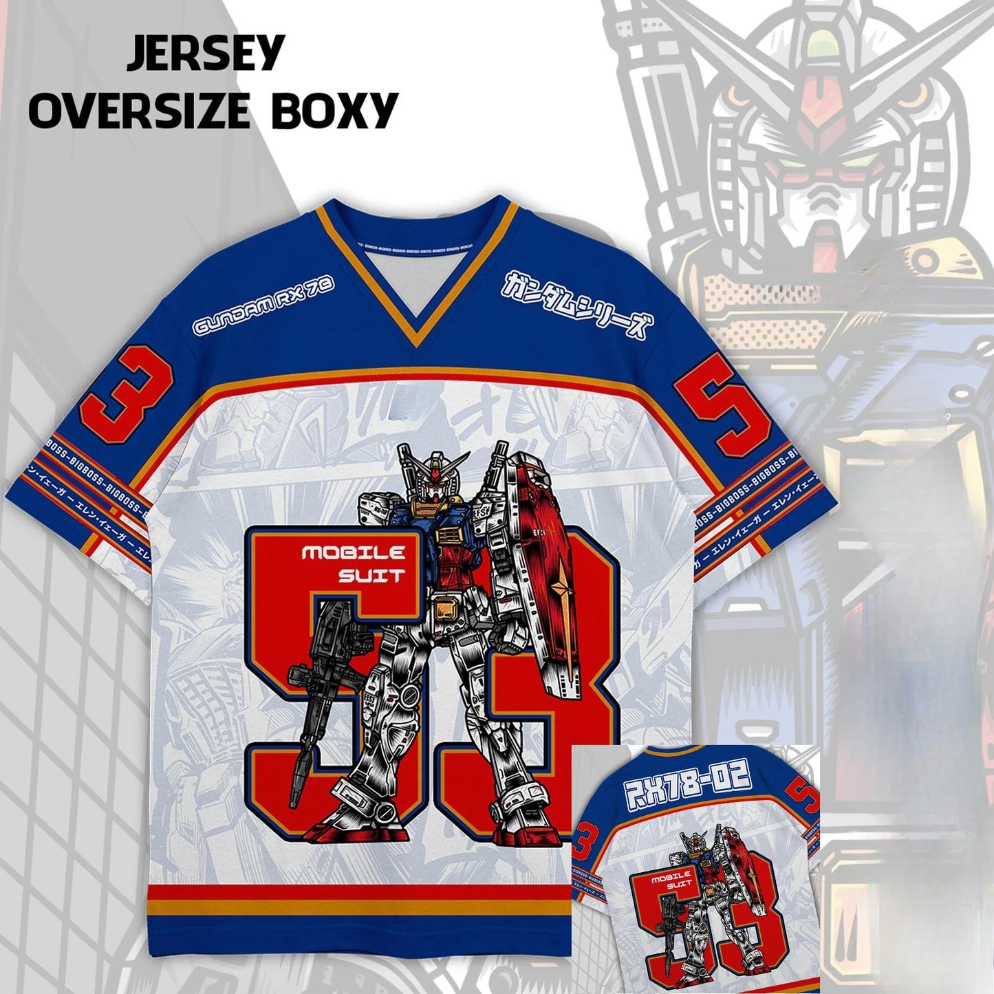 53 Jersey Gundam RX78 Anime Mecha  Y2k Korean Style Kpop Baseball Hockey T-shirt Fashion Streetwear Anime Daily Unisex Tops Tees