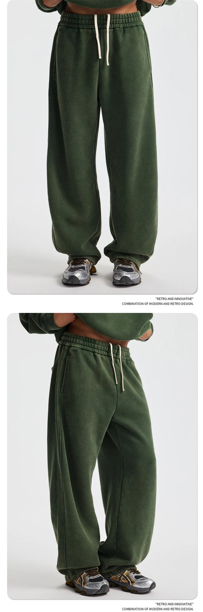 ZODF New 2025 Winter Batik Washed Man Fleece Pants Unisex High Street Distressed Thick Warm Straight Trousers Sweatpants HY1166