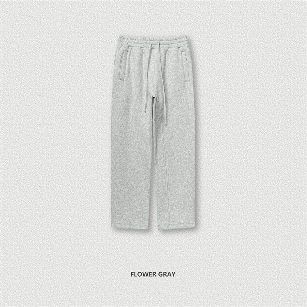 ZODF 345gsm Fleece Straight Pants for Men Unisex Loose Comfortable Sport Trousers Autumn Winter HY0864 - Flower Grey
