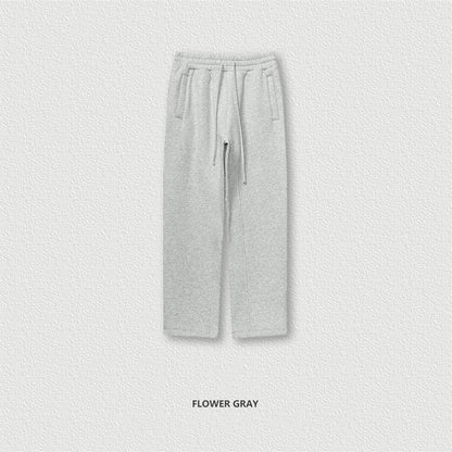 ZODF 345gsm Fleece Straight Pants for Men Unisex Loose Comfortable Sport Trousers Autumn Winter HY0864 - Flower Grey