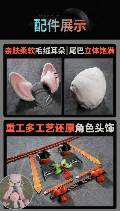 Zenless Zone Zero Zhao Cosplay Costume Wig Dress Uniform Tail Earrings Headwear Rabbit Ear Halloween Party for Women Girls Props