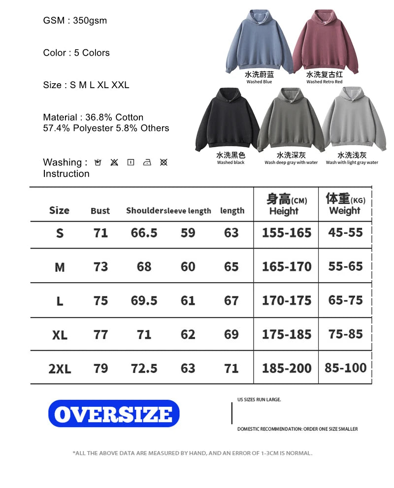 ZODF Vintage 350gsm Man Washed Boxy Fleece Hoodie Unisex Loose Ripped Warm Button Winter Hooded Pullovers Brand Clothing HY0053