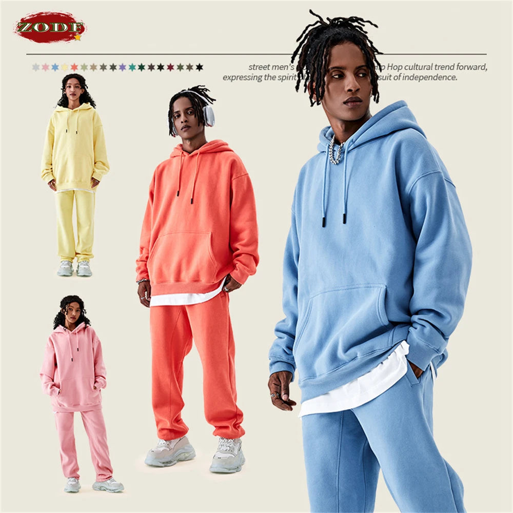 ZODF Casual Winter Men 350gsm Fleece Hoodie Unisex Loose Warm Solid Hooded Sweatshirt Pullover 18 Colors HY0728