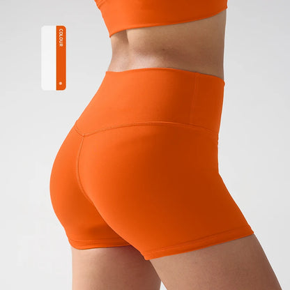Solid Color Women’s High-Waisted Fitness Yoga Shorts – Quick Dry Breathable for Running & Cycling - Orange / L