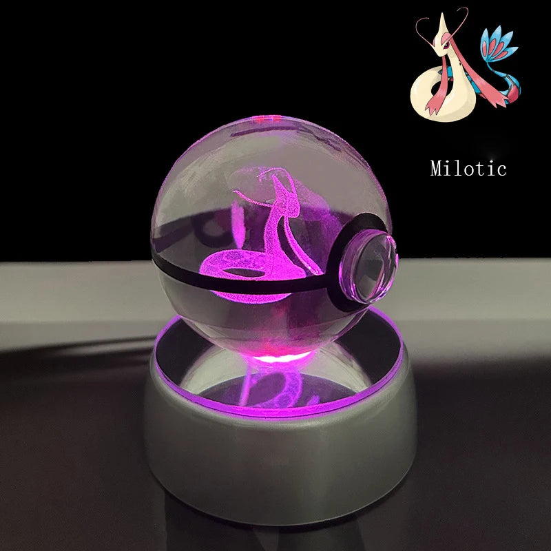 Pokemon 3D Crystal Ball LED Night Light with Glastrier Charizard Eternatus Froakie Pokeball – Anime Game Birthday Gift