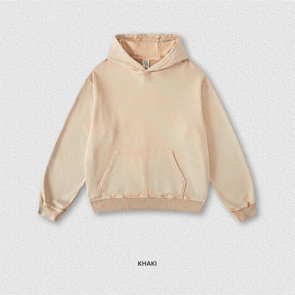 ZODF Retro Men Heavyweight Washed Cotton Hoodies Unisex Loose Thick 420gsm Hooded Sweatshirts Pullovers Coats HY0466