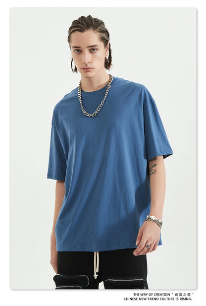 ZODF Trendy 2025 Men Basic Solid Cotton T-Shirts Unisex Male 190gsm Summer Loose Comfortable Soft Tees Shirt Streetwears HY0040