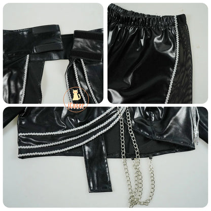 KPop Demon Hunters Rumi Cosplay Costume Black Leather Combat Uniform Necklace Gothic Punk Huntrix Halloween Women Girls iCoser