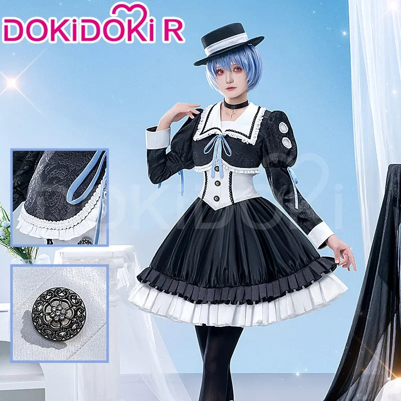 IN STOCK Asukaa Reii Cosplay Costume Anime DokiDoki-R Wome Black White Gothic Dress Asukaa Cosplay Halloween Costume