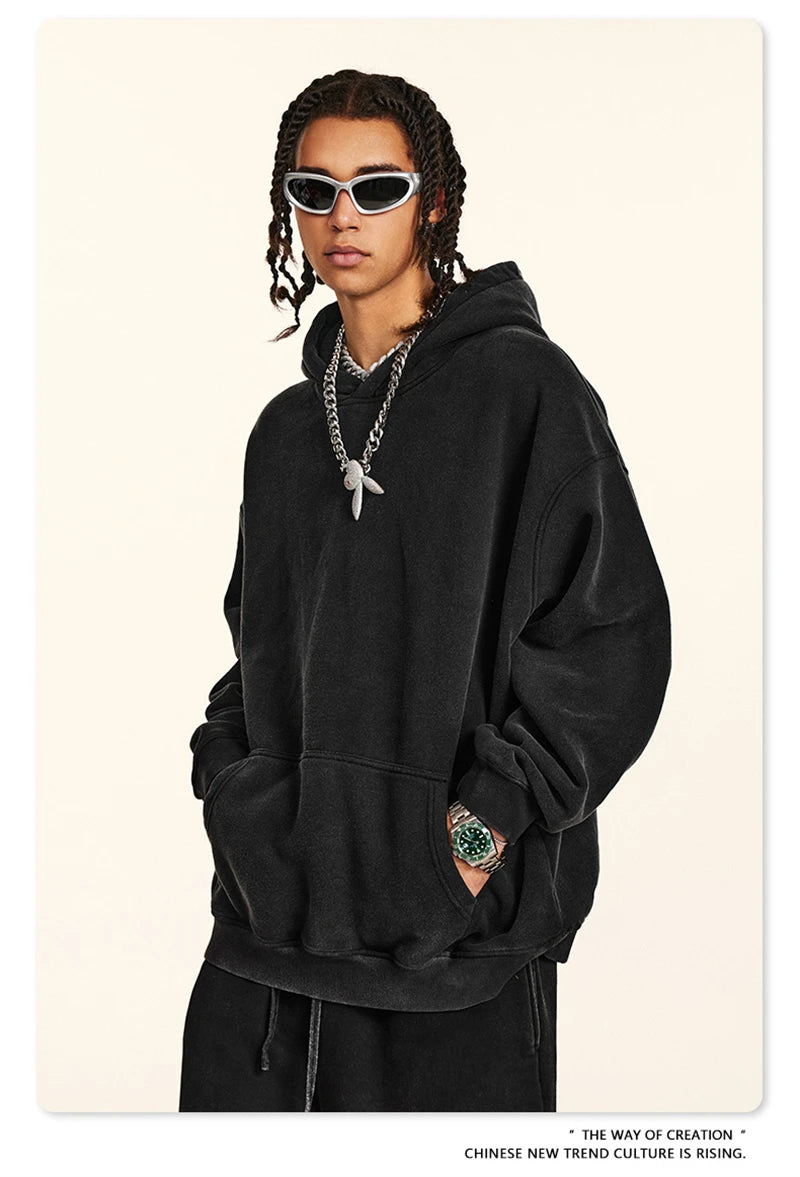 ZODF 2024 Winter Unisex Washed Fleece Hoodies 360gsm Warm Loose Retro Hooded Sweatshirts HY0870