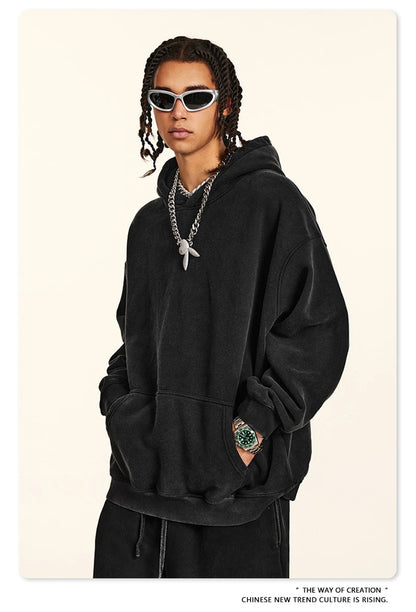 ZODF 2024 Winter Unisex Washed Fleece Hoodies 360gsm Warm Loose Retro Hooded Sweatshirts HY0870