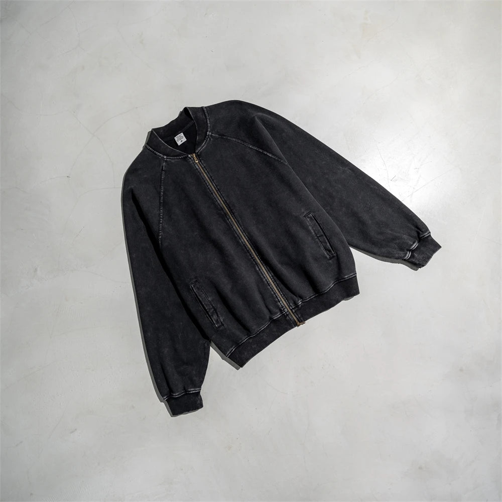 ZODF New Winter Washed Double Zipper Jackets For Men Unisex Loose Heavy Weight 450gsm Raglan Sleeve Cotton Coats HY0654