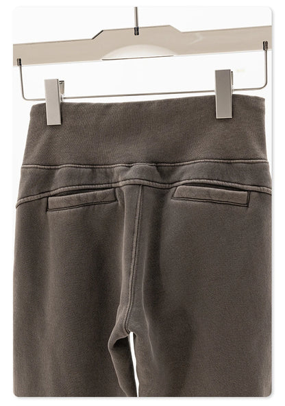 ZODF Retro Winter Women 400gsm Fleece Flared Pants Casual Girls Female Slim Fit Warm Washed Distressed Trousers HY1142