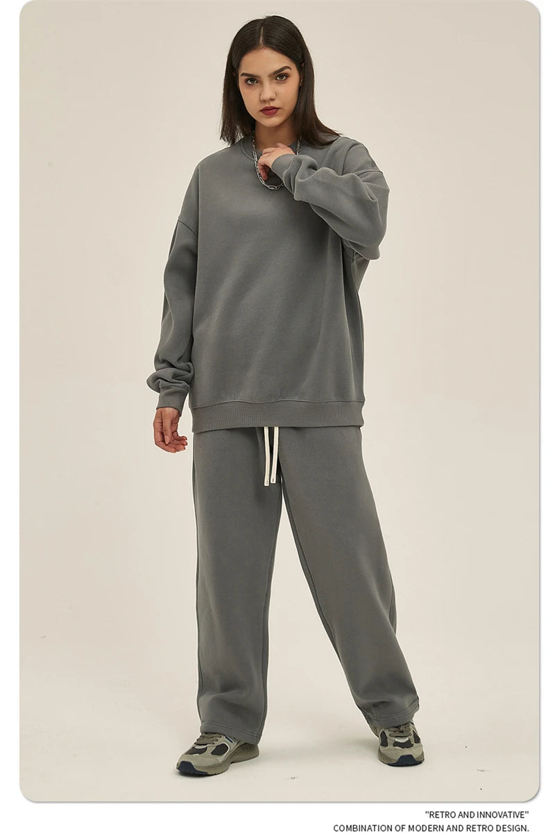 ZODF New 2025 Winter 350gsm Fleece Sweatshirts For Men Unisex Casual Loose Basic Solid O-Neck Thick Warm Pullovers HY0635