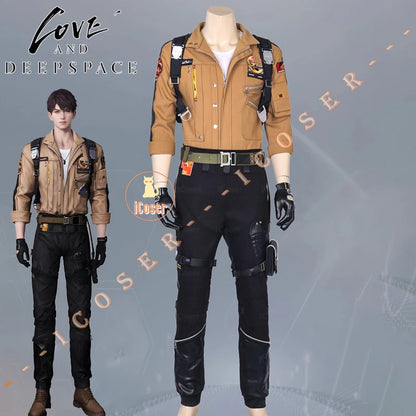 iCoser Love and Deepspace Caleb Cosplay Costume Wig Brown Flying Jacket Supersonic Uniforms Carnival Halloween Party Women Men