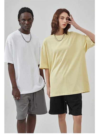 ZODF 2025 Spring Summer Men Solid 100% Cotton T-Shirts Unisex Women Loose 230gsm Noshrink Basic T Shirt Brand Tops HY0151