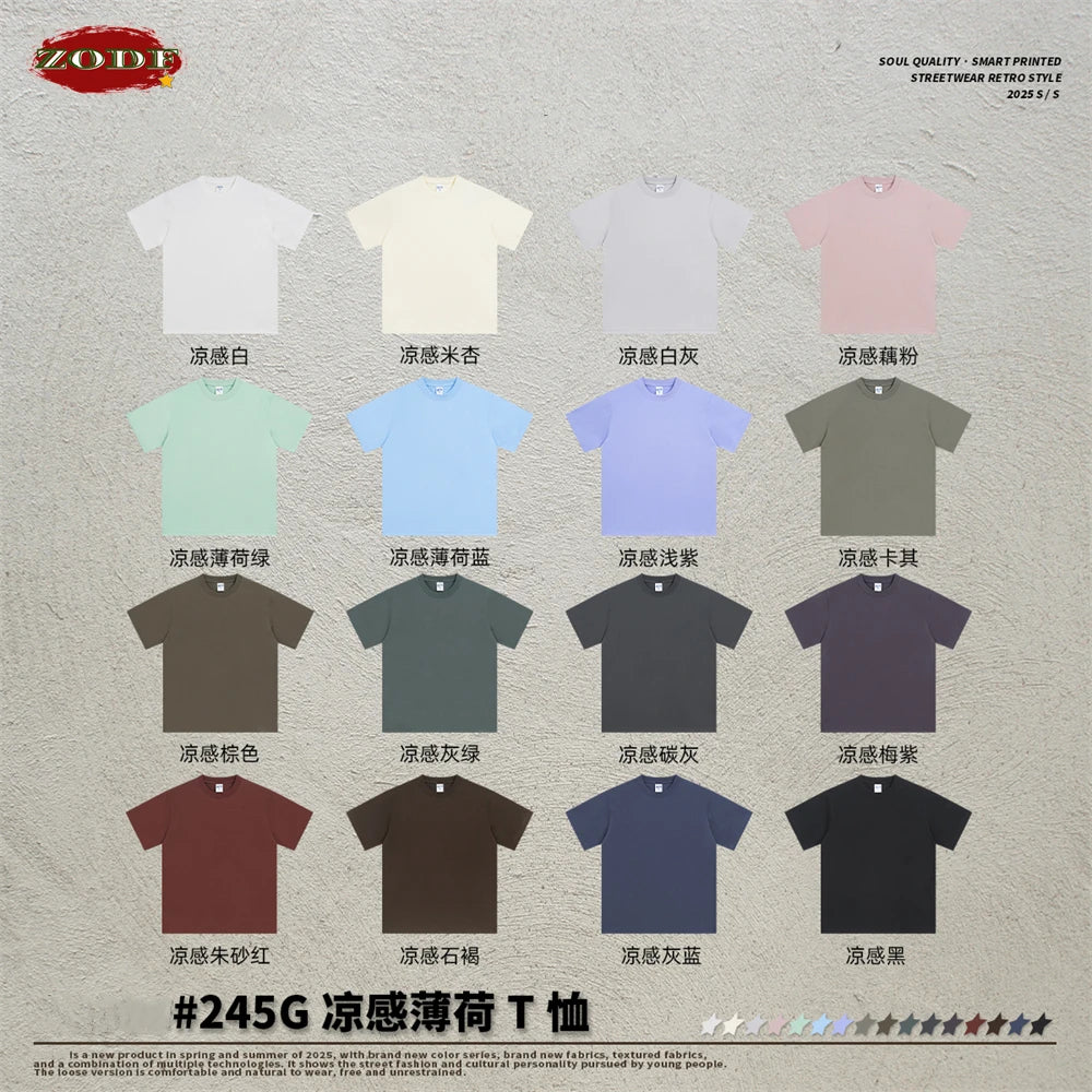 ZODF Fashion 2025 Summer Men Sorona T-Shirts Unisex Casual Cool Feeling Quick Dry O Neck 245gsm T Shirt Brand Tees HY1032