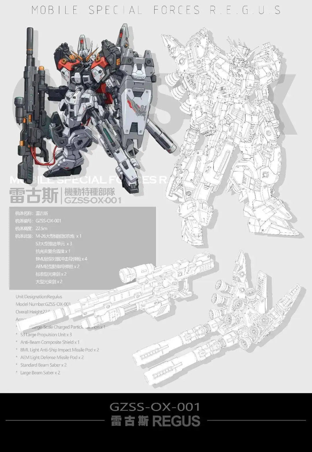 ZZA REGUS GZSS-OX-001 Captain Mobile Suit Assembly Plastic Model Kit Collectible Mecha Figure for Hobby Enthusiasts