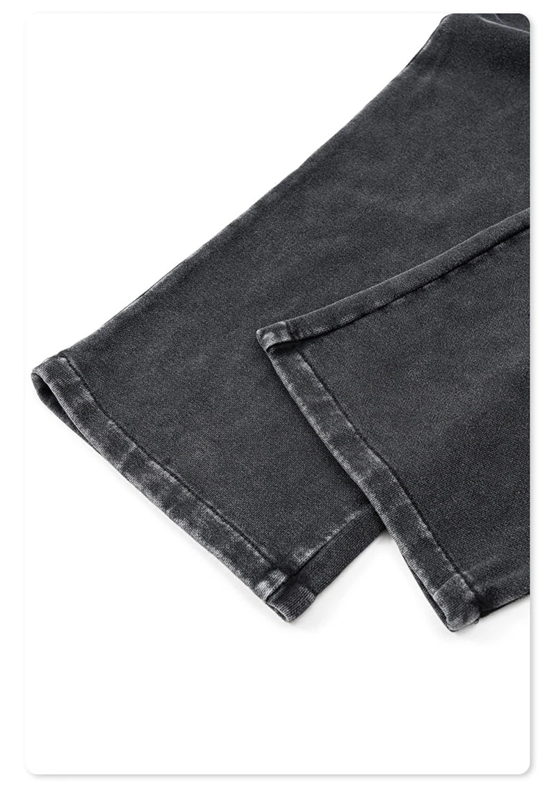 ZODF Retro Men Autumn Washed 380gsm Cotton Unisex High Street Oversized Solid Sport Straight Pants HY0885