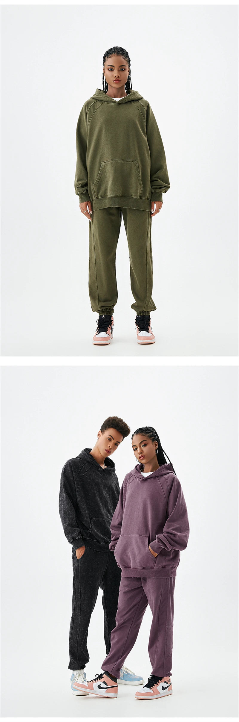 ZODF New Autumn Winter Batik Washed Cotton Sweatpants For Men Unisex Distressed Patchwork Loose 420gsm Sport Jogger Pants HY0724