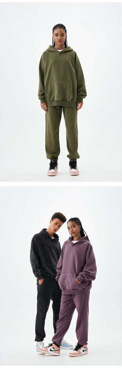 ZODF New Autumn Winter Batik Washed Cotton Sweatpants For Men Unisex Distressed Patchwork Loose 420gsm Sport Jogger Pants HY0724