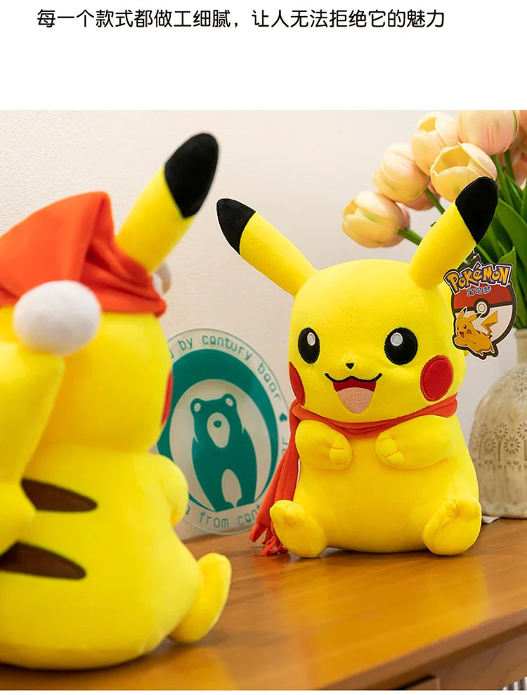 Pokemon Pikachu Plush Toys Anime Pokémon Plushie Dolls 25cm Kawaii Stuffed Pillow Skiing Pikachu Christmas Gifts for Childrens