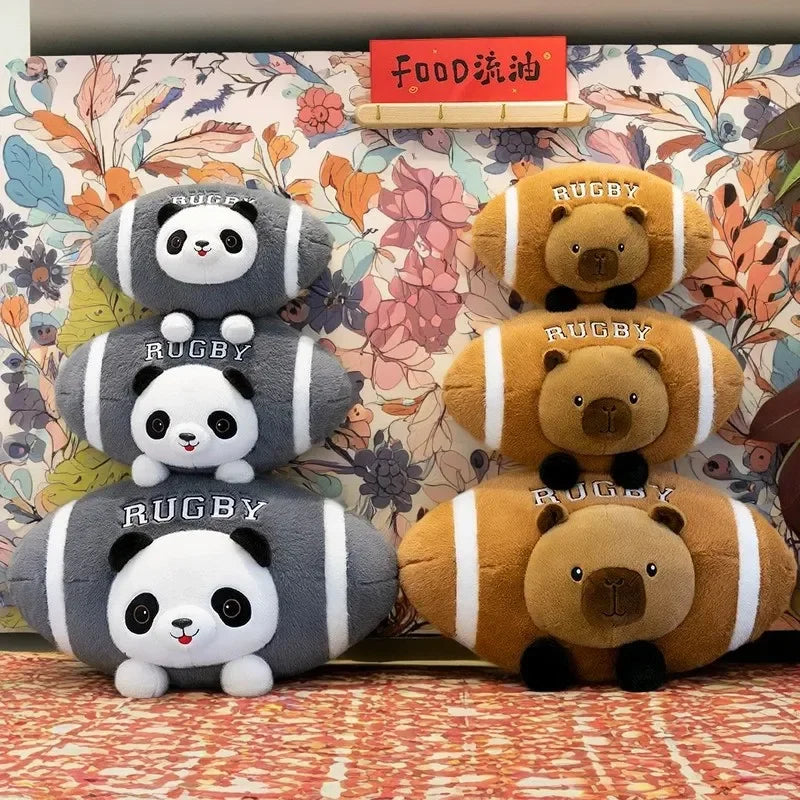 Creative Rugby Capybara Doll Cute Panda Plush Toys Pillow Capibara Seat Cushion Girls Children Birthday Gift Soft Stuffed Animal