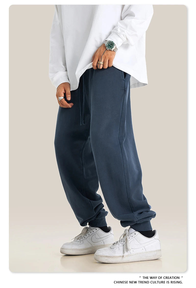 ZODF Retro Men Washed 380gsm 100% Cotton Sweatpant Unisex Loose Sport Solid Joggers Pants For Spring Autumn  HY0901