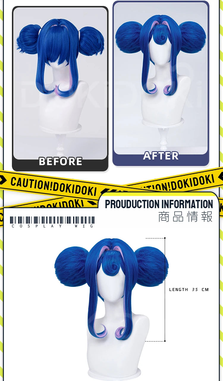 IN STOCK Guinevere Olivia Wig Anime Cosplay DokiDoki Blue Hair Knights Cosplay Double Buns Hight Heat Resistant Free Wig Cap