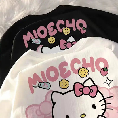 Summer Hello Kitty casual short-sleeved T-shirt for women loose Korean fashion Y2K top Sanrio clothes streetwear T-shirt