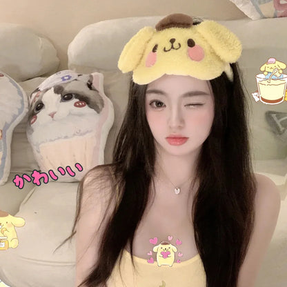 New Kawaii Sanrio Cinnamoroll Plush Eye Mask Anime Cinnamoroll Blackout Eye Mask Lunch Break Sleep Ladies Eye Protection