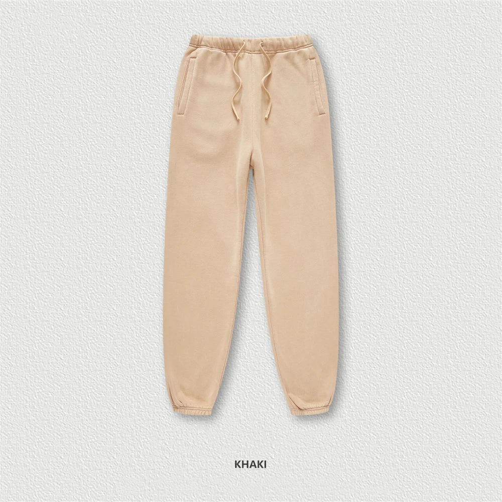 ZODF Winter Men Washed Thick Fleece 400gsm Loose Fit Joggers Sweatpants Streetwear HY0668 - Khaki / L / China Mainland