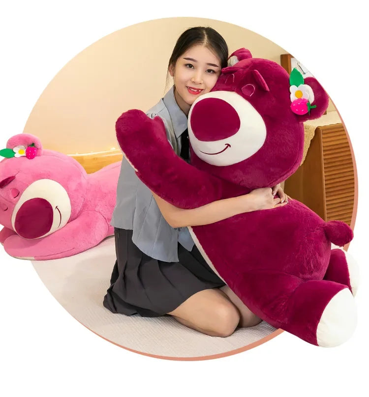 90cm Anime Toy Story Lots-o-Huggin Bear Plush Toy Kawaii Lying Sleeping Lotso Bear Plush Soft Stuffed Doll Pillow Birthday Gift