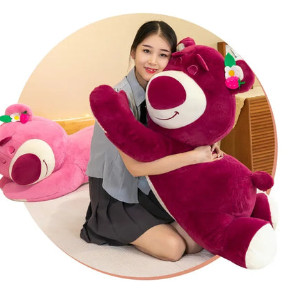 90cm Anime Toy Story Lots-o-Huggin Bear Plush Toy Kawaii Lying Sleeping Lotso Bear Plush Soft Stuffed Doll Pillow Birthday Gift