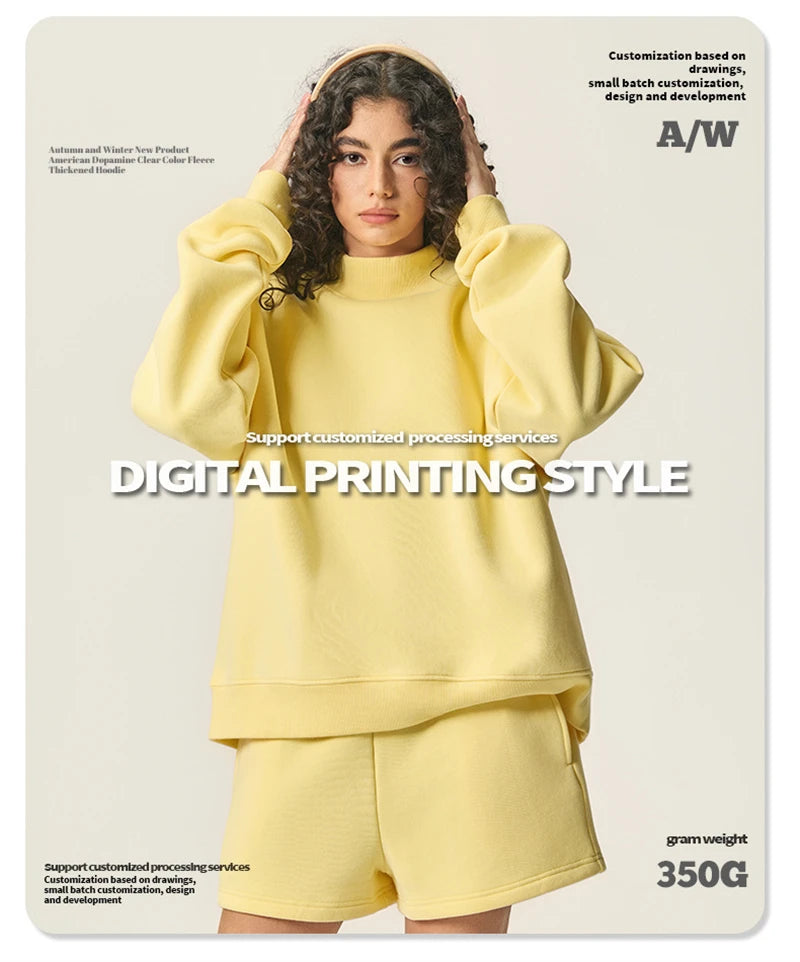 ZODF 2025 Winter Women 350gsm Warm Fleece Sweatshirts Girls Female Hip Hop Half Turtleneck Pullovers Brand Clothing HY056