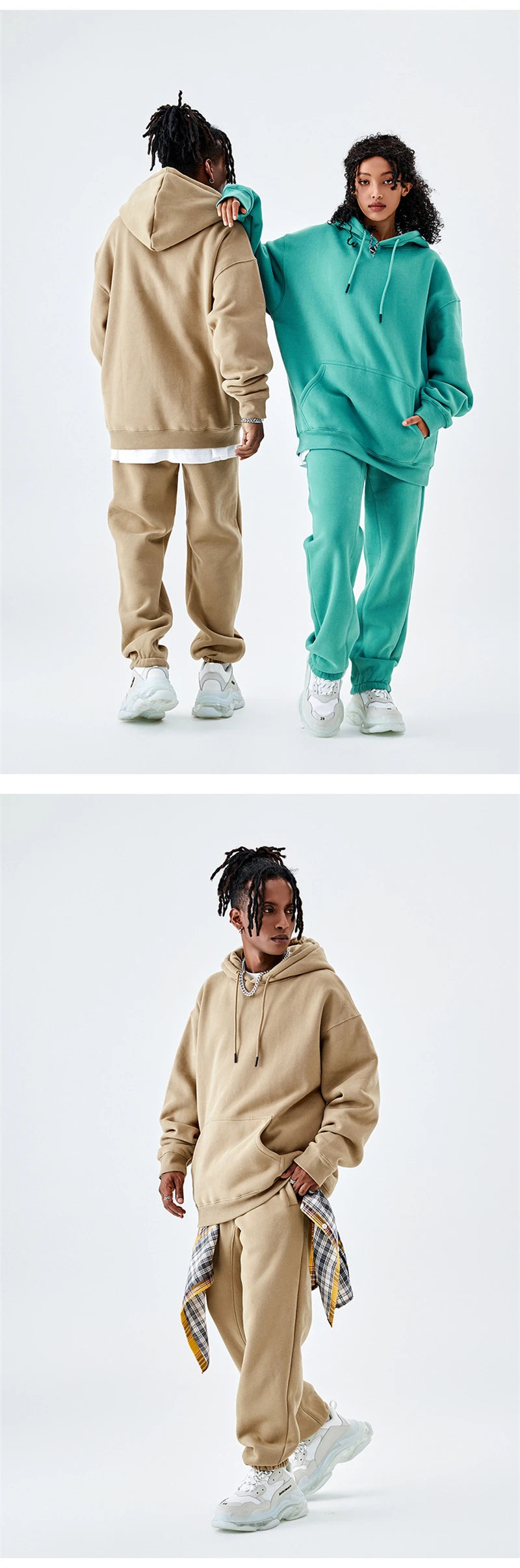 ZODF Casual Winter Men 350gsm Fleece Hoodie Unisex Loose Warm Solid Hooded Sweatshirt Pullover 18 Colors HY0728