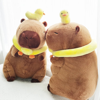 40-60cm Large Capybara Plush Toy Cute Capibara with Duck Swim Ring Kawaii Stuffed Animal Soft Toy Birthday Xmas Gift