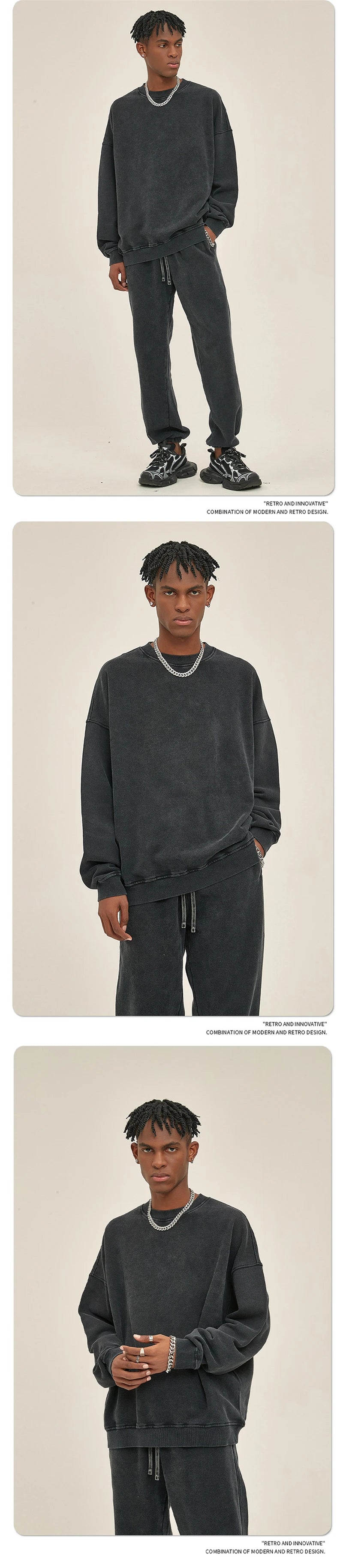 ZODF Retro Autumn Men Batik Washed Cotton Sweatshirts Unisex Loose 420gsm Terry O Neck Pullovers Streetwears HY0665