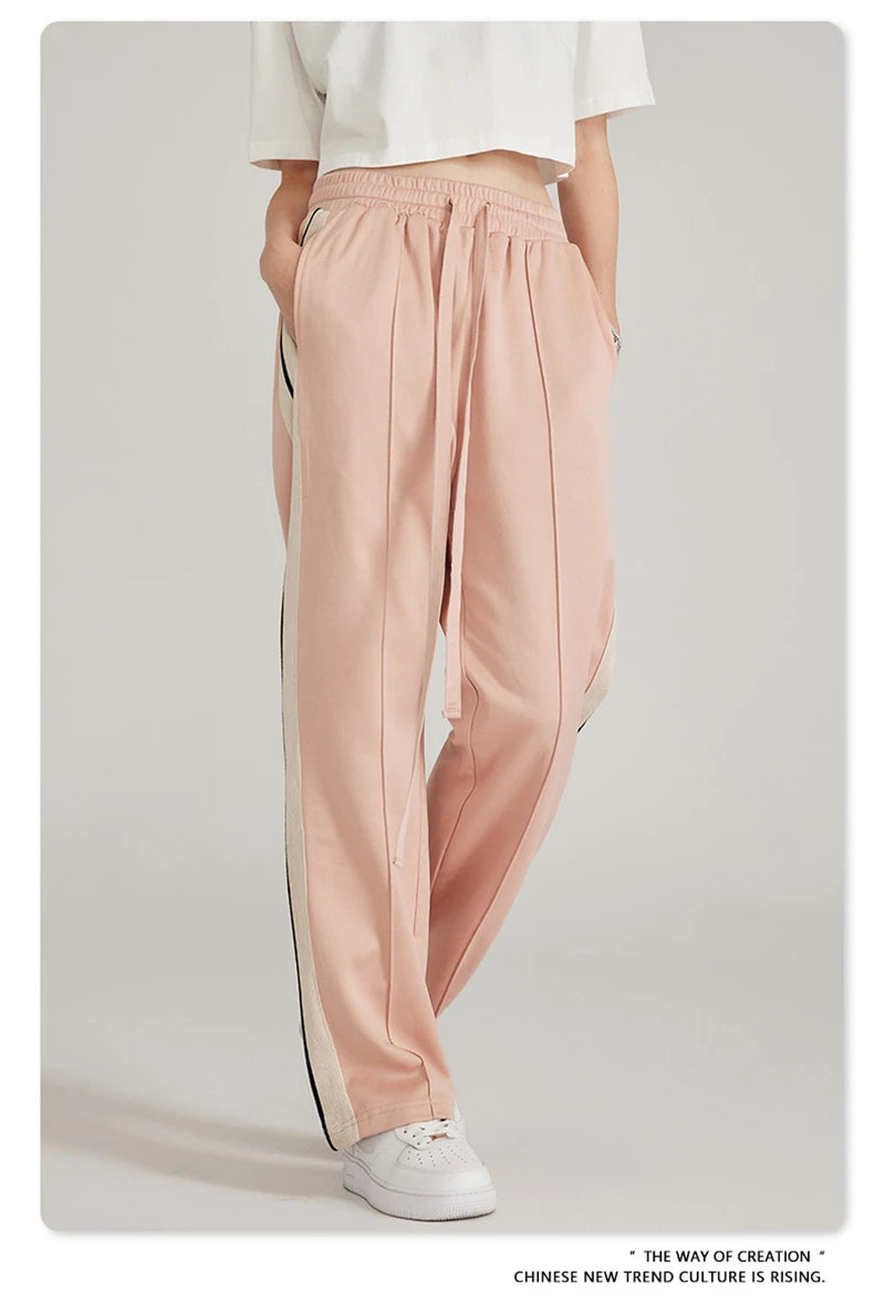 ZODF Spring Summer 275GSM Basic Side Webbing Trousers For Men Unisex American Retro Casual Sports Straight Pants HY0540